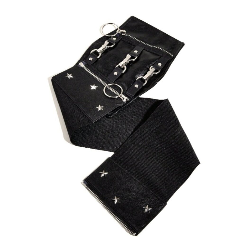 Zip Up Faux Leather Corset Belt Buckles Star Studs Stretchy Halloween Costume - Picture 4 of 5
